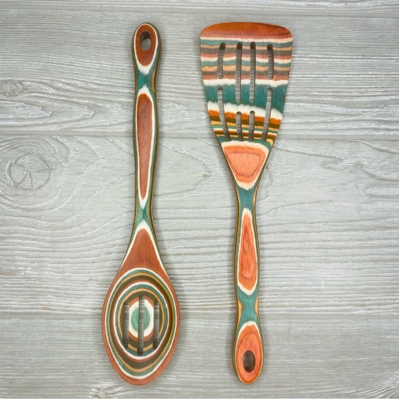 Pakkawood Turner Slotted Turner and Spoon red and green wood kitchen utensils - Picture 10 of 10